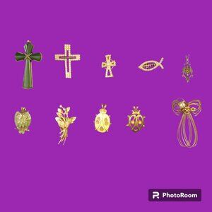 Lot of 10 Antique & Vintage Brooches and Pendants